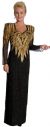 Full Sleeves Sequined Formal Gown with Keyhole Back in Black/Gold